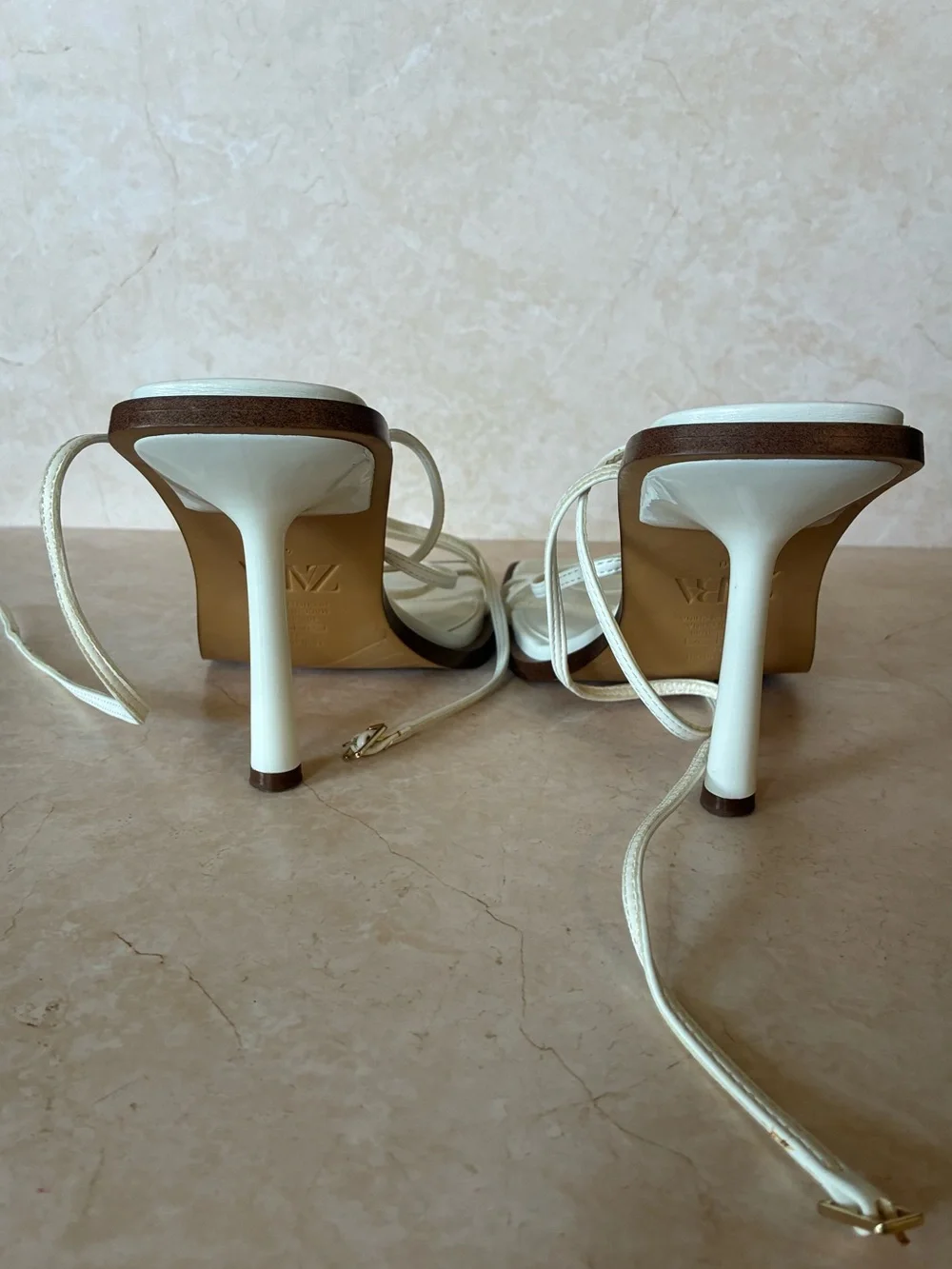 Never Worn Zara White Strappy Square-Toe Stiletto Sandals - Picture 5 of 8